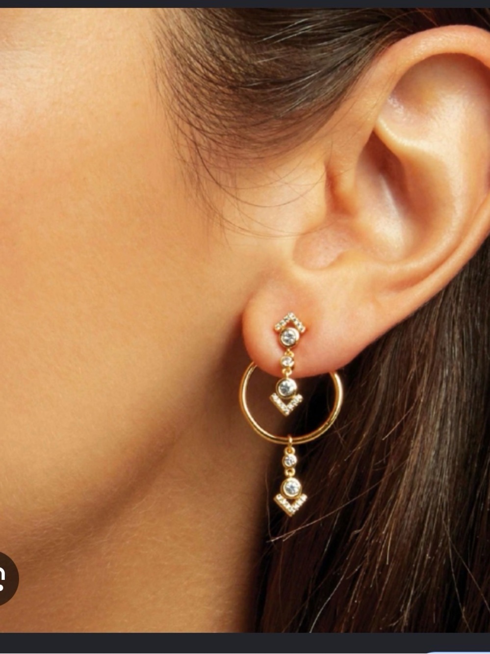 SHASHI Gold Hoop Drop Earrings with Clear Crystals